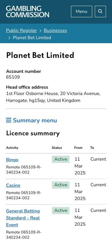 Planet Sport Bet Safety and Trustworthiness screenshot