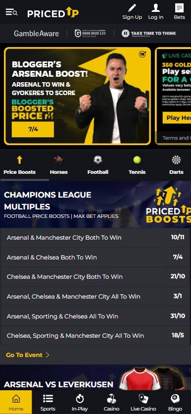 pricedup 1 deposit betting site